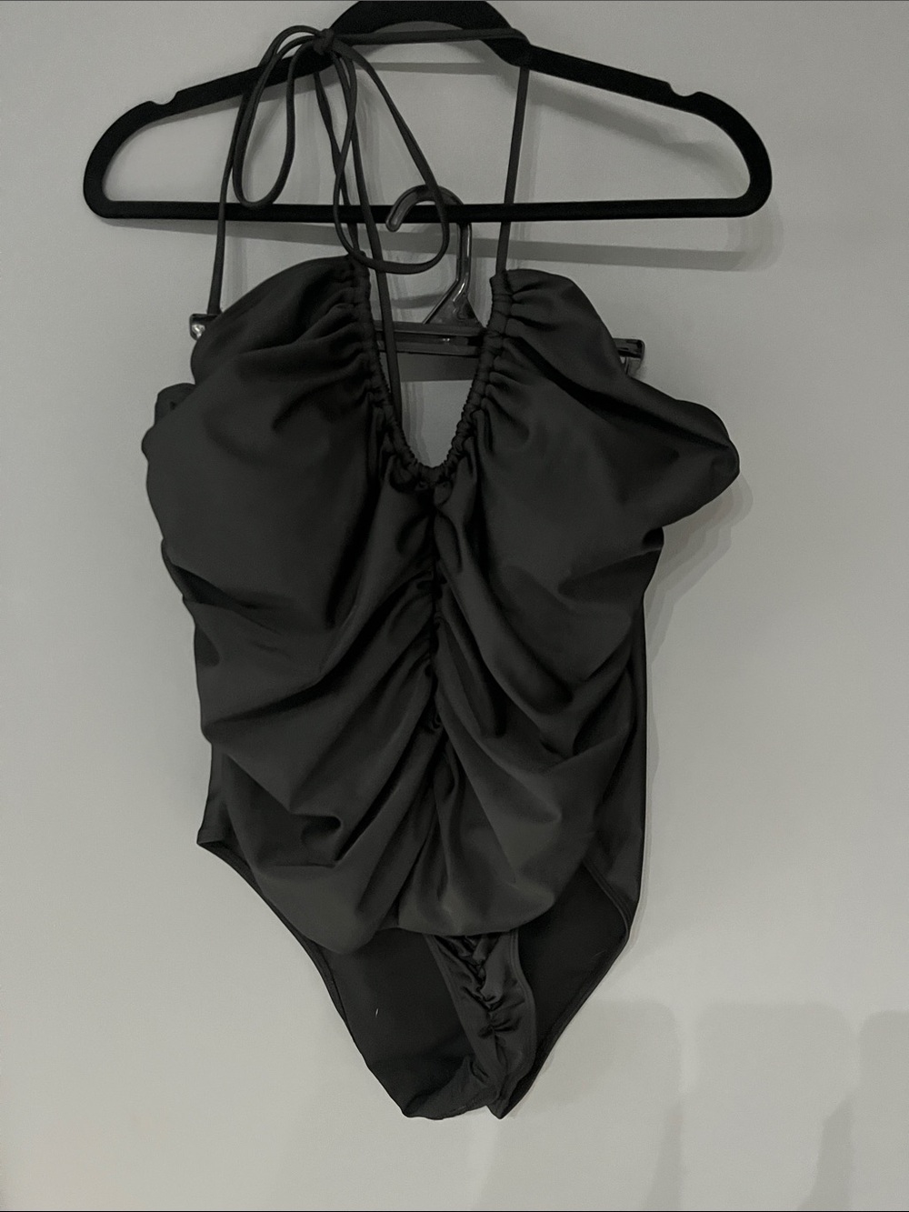 3/$15 SHEIN Black Ruched Halter One-Piece Swimsuit